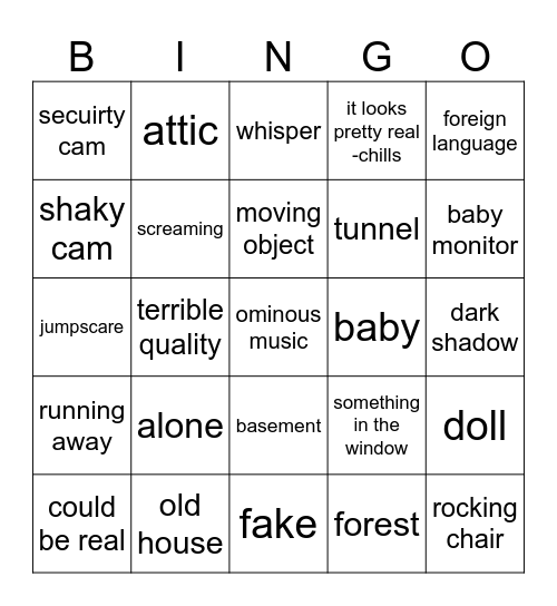 Chills Bingo Card