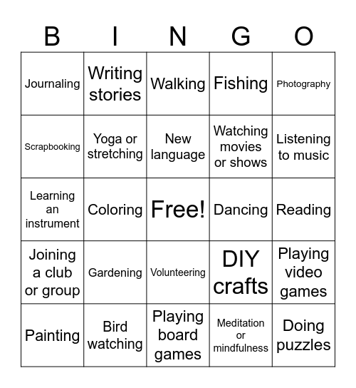 Hobbies! Bingo Card