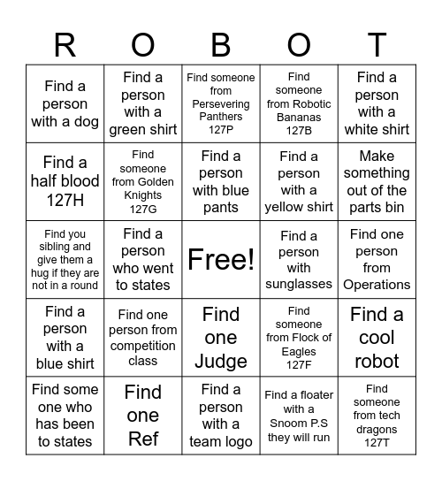 Robotics Bingo Card