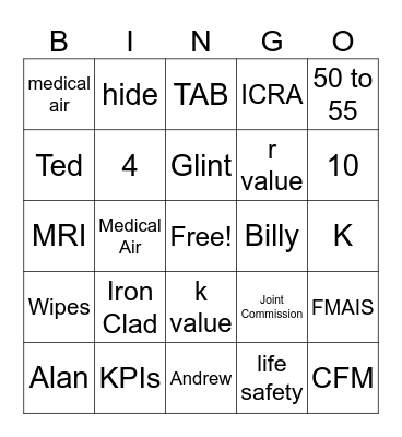 Hospital Facilities Management Bingo Card
