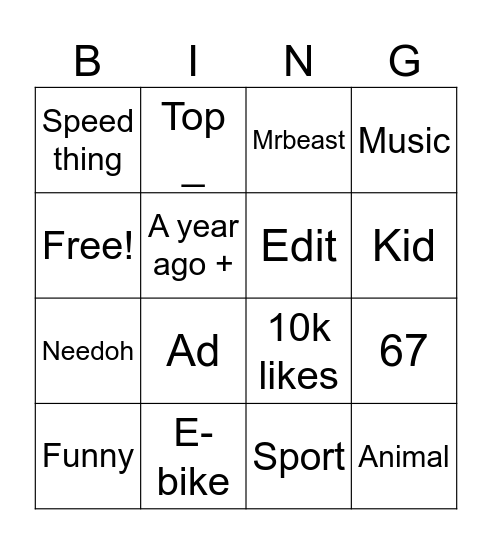 Yt Bingo Card