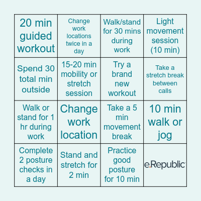Thrive Week 1: Get Active! Bingo Card