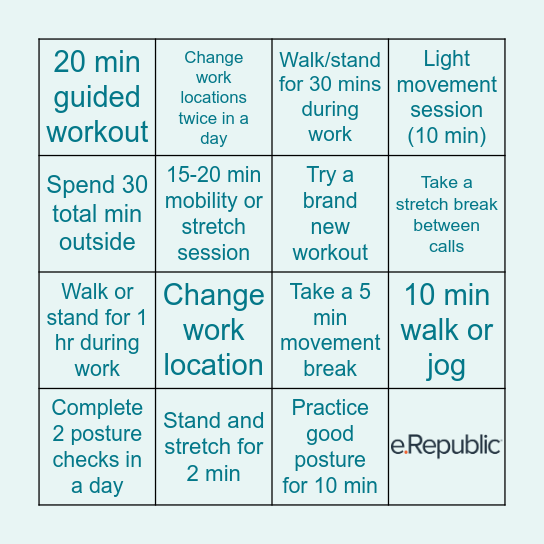 Thrive Week 1: Get Active! Bingo Card