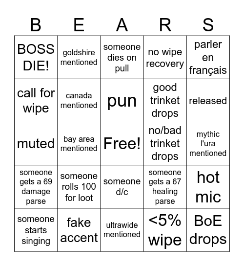 Reclear Bingo Card