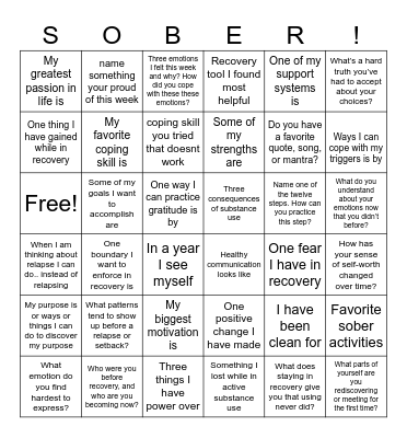 Recovery Bingo Card