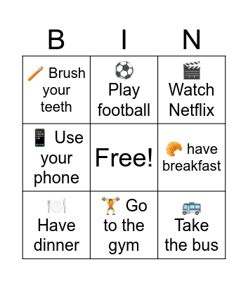 Daily activities Bingo Card