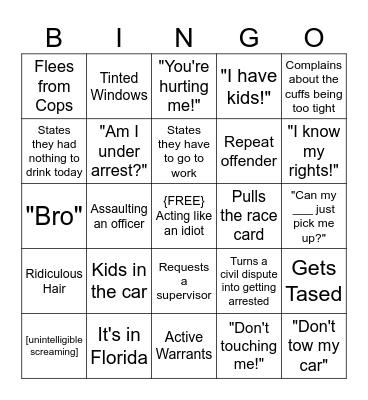 Police Bodycam Bingo Card