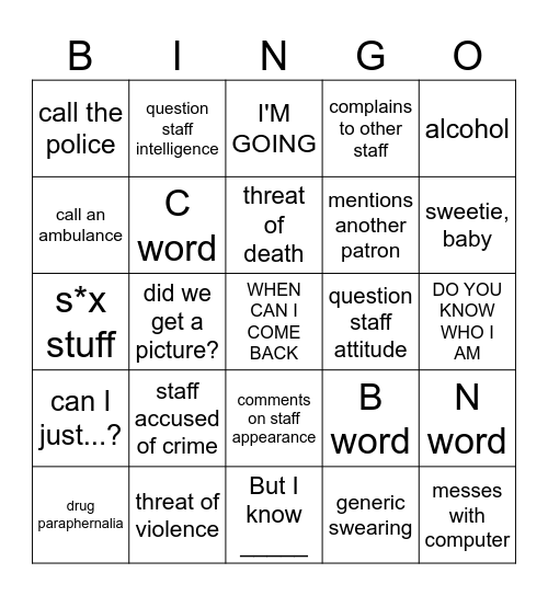 incident report bingo Card