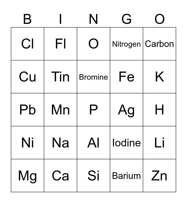 Elements BINGO Card