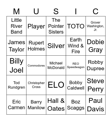 Music Bingo #208 (Yacht Rock) Bingo Card