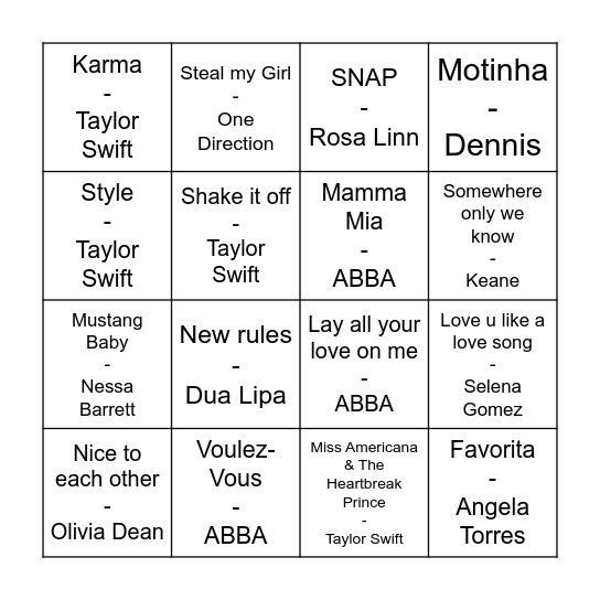 MUSIC MUSIC MUSIC Bingo Card