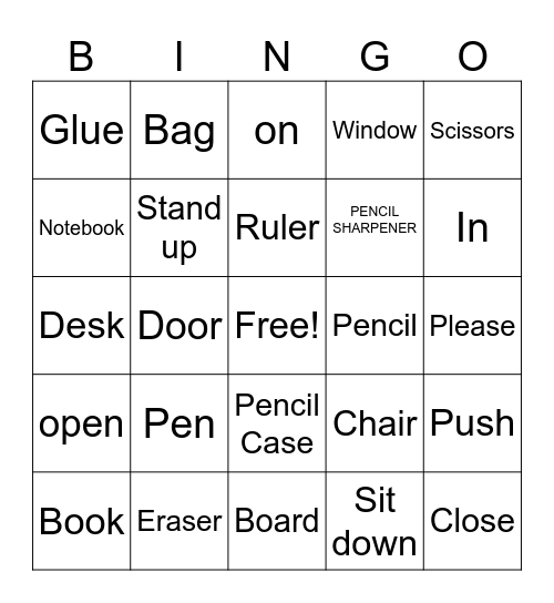 Classroom Objects Bingo Card