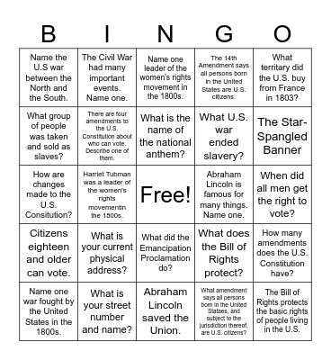 Unit 9 Bingo Card