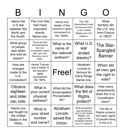 Unit 9 Bingo Card