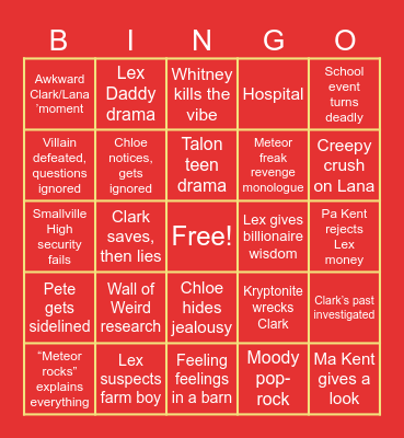 Smallville Season 1 Bingo Card