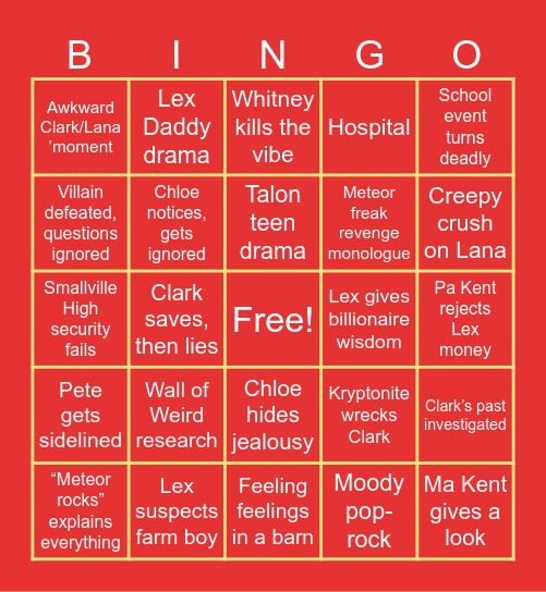 Smallville Season 1 Bingo Card