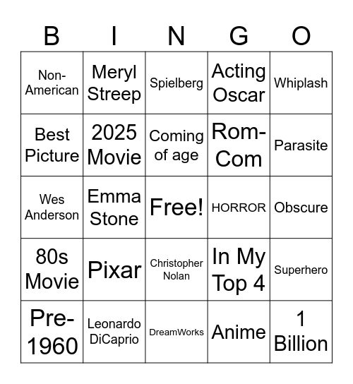 LetterBoxd Bingo Card