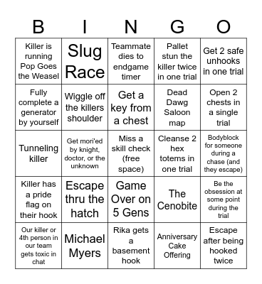 DBD Bingo Card
