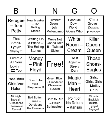 Time To Rock 2! Bingo Card