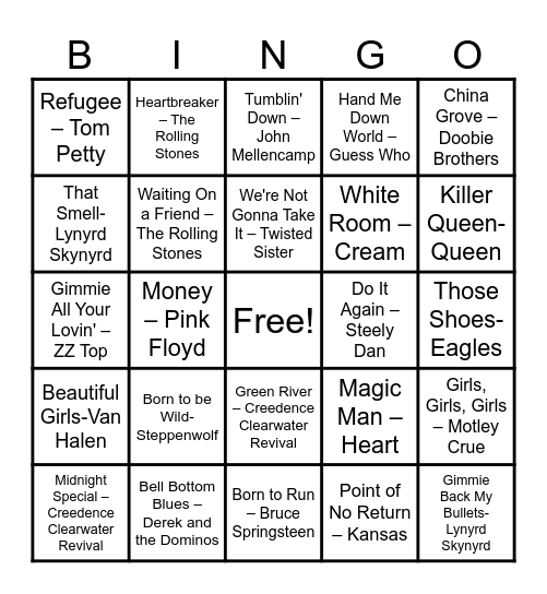 Time To Rock 2! Bingo Card