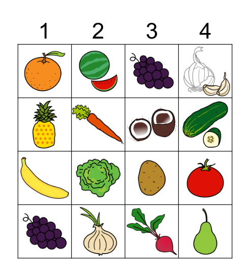 Fuits and vegetables Bingo Card