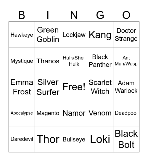 Marvel Tokon Fighters Bingo Card