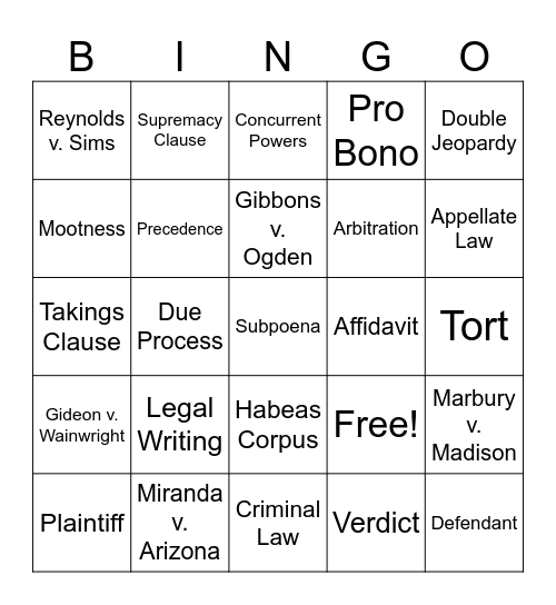 CSUN JUDICIAL BANQUET BINGO Card