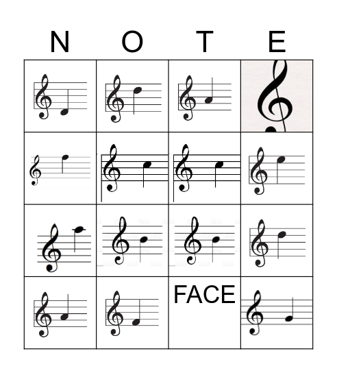 Note Blast (Treble Clef) Bingo Card