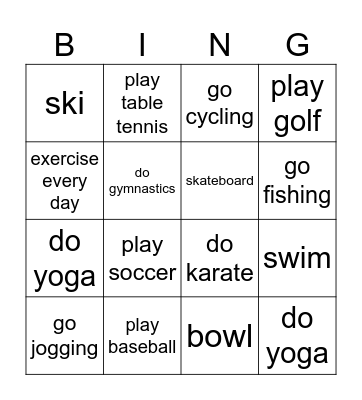 Sports & Exercises Bingo Card