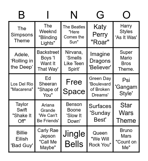 MUSIC! MUSIC! MUSIC! Bingo Card