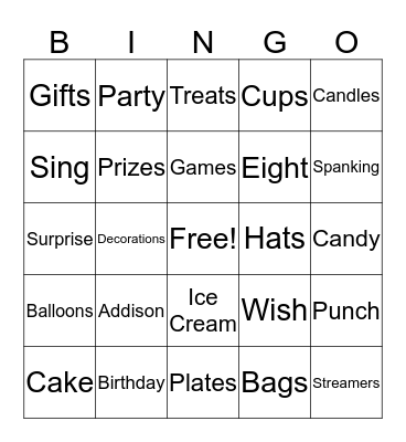 ADDISON Bingo Card