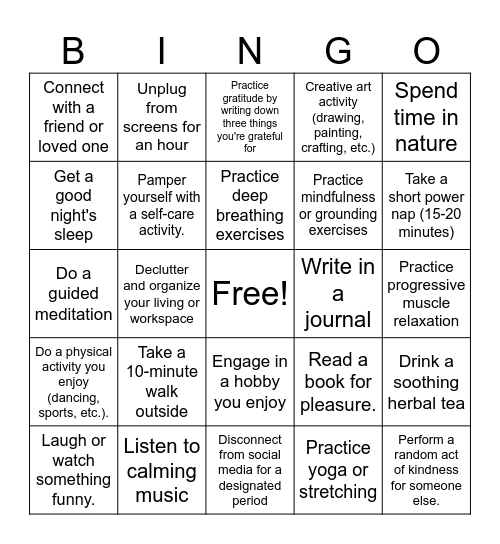 Burnout Buster Bingo Card