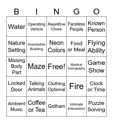Dream Time Bingo Card