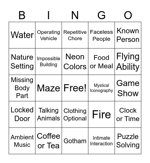 Dream Time Bingo Card