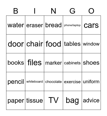 a/an some practice Bingo Card