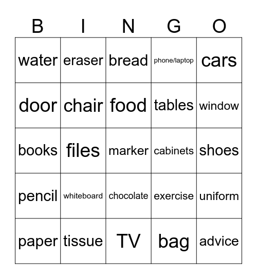 a/an some practice Bingo Card