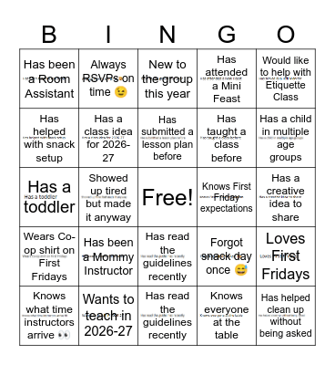 ABC Homeschool Co-op Bingo Card