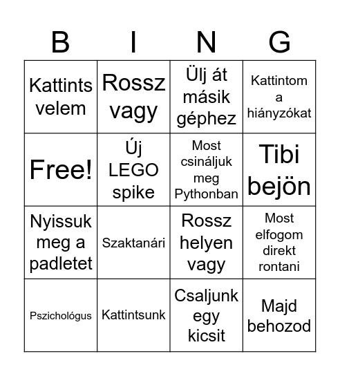 Tesco Kaczurral lesz órám Bingo Card