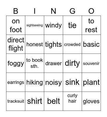 Vocabulary revision Bingo Card