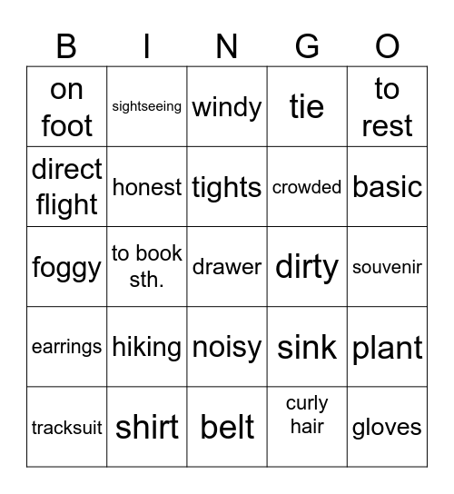 Vocabulary revision Bingo Card
