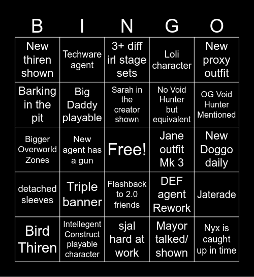 ZZZ 3.0 Bingo Card