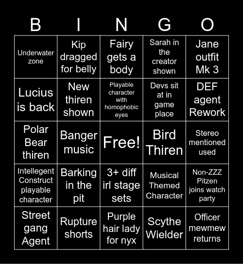ZZZ 3.0 Bingo Card