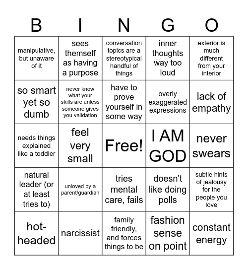 Caine Kinnie Bingo Card