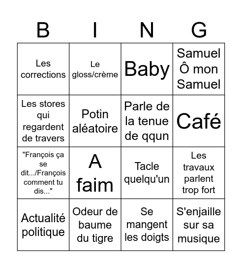 Marie-Lingo du 29 avril Bingo Card