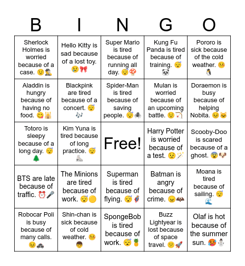 B16 L13 Aladdin is hungry because of no food. 😋🕌 Bingo Card