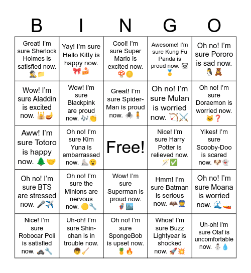 B16 L18 Uh-oh! I’m sure Olaf is uncomfortable now. ⛄💧 Bingo Card