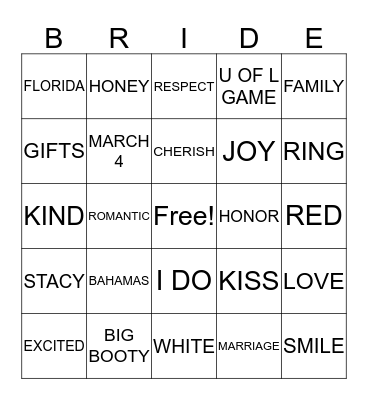 JOYS BRIDAL TEA PARTY Bingo Card