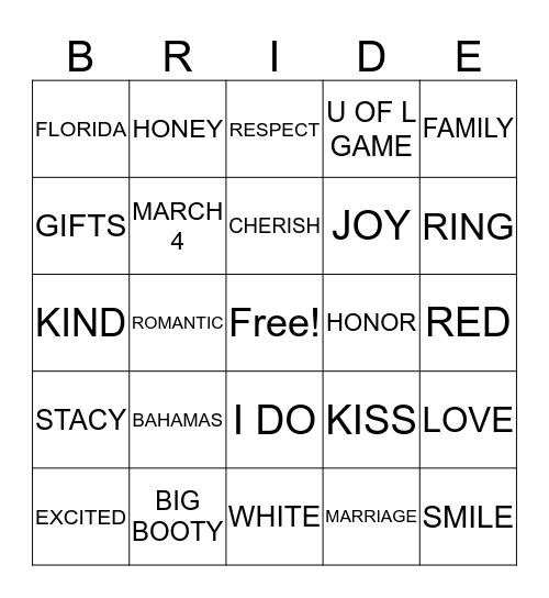 JOYS BRIDAL TEA PARTY Bingo Card