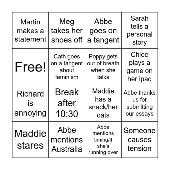 Final Bingo Card
