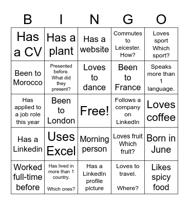 Networking Bingo Card
